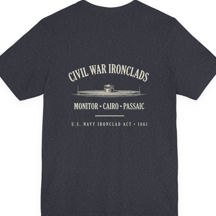 Civil War River Ironclads Back Print Premium Tee - Heather Navy back