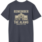 Remember the Alamo March 6th Back Print T-Shirt - Heather Navy back