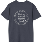 History Always Repeats Back Print T-Shirt - Heather Navy back