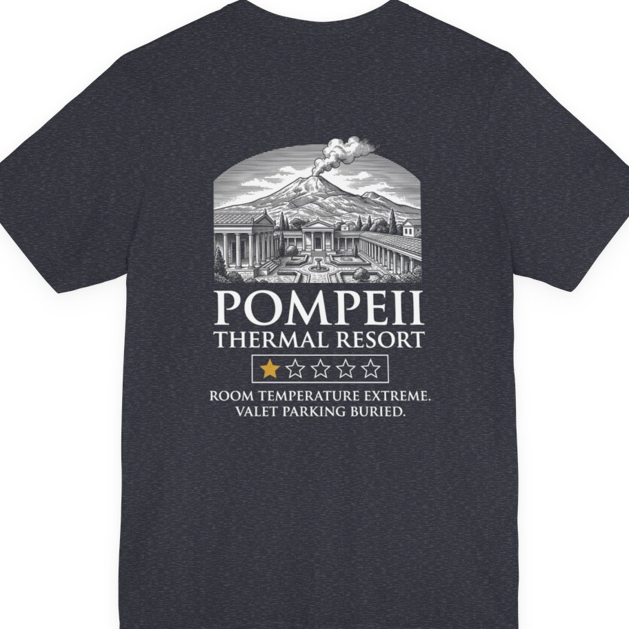 Pompeii Thermal Resort Back Print Premium Tee - Heather Navy back