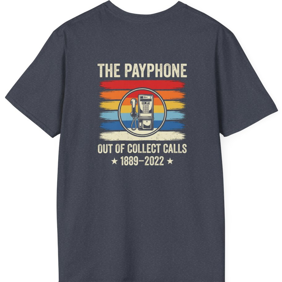 Public Payphone Memorial Back Print T-Shirt - Heather Navy back