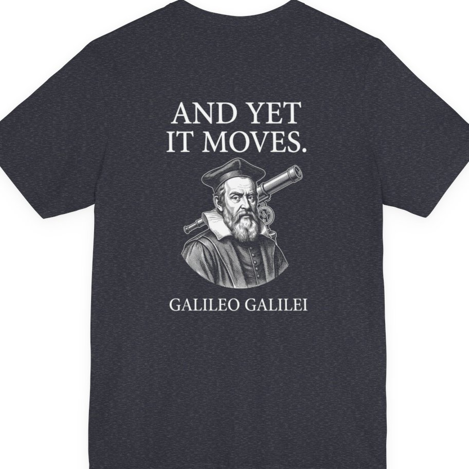 Galileo And Yet It Moves Back Print Premium Tee - Heather Navy back