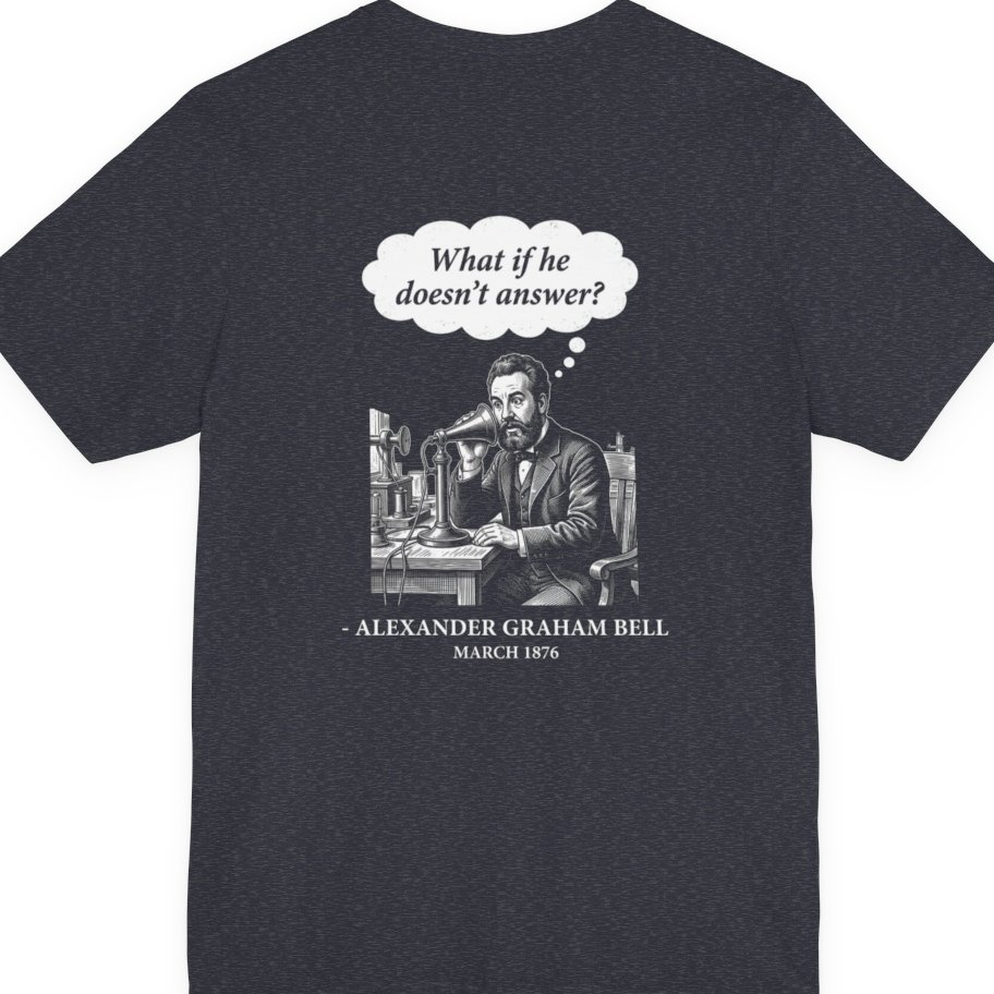 First Phone Call Panic Back Print Premium Tee - Heather Navy back
