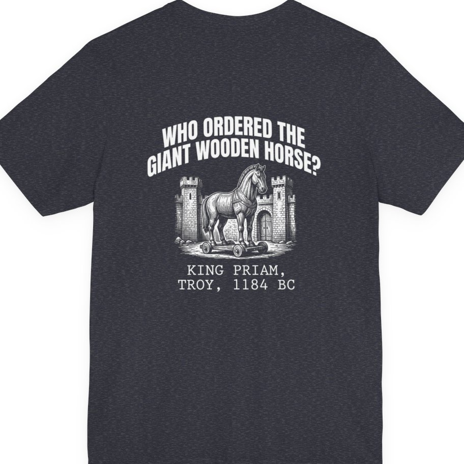 Trojan Wooden Horse Back Print Premium Tee - Heather Navy back