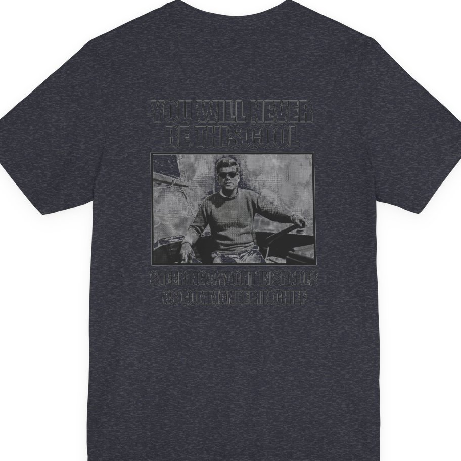 Jfk Yacht Sunglasses Flex Back Print Premium Tee - Heather Navy back