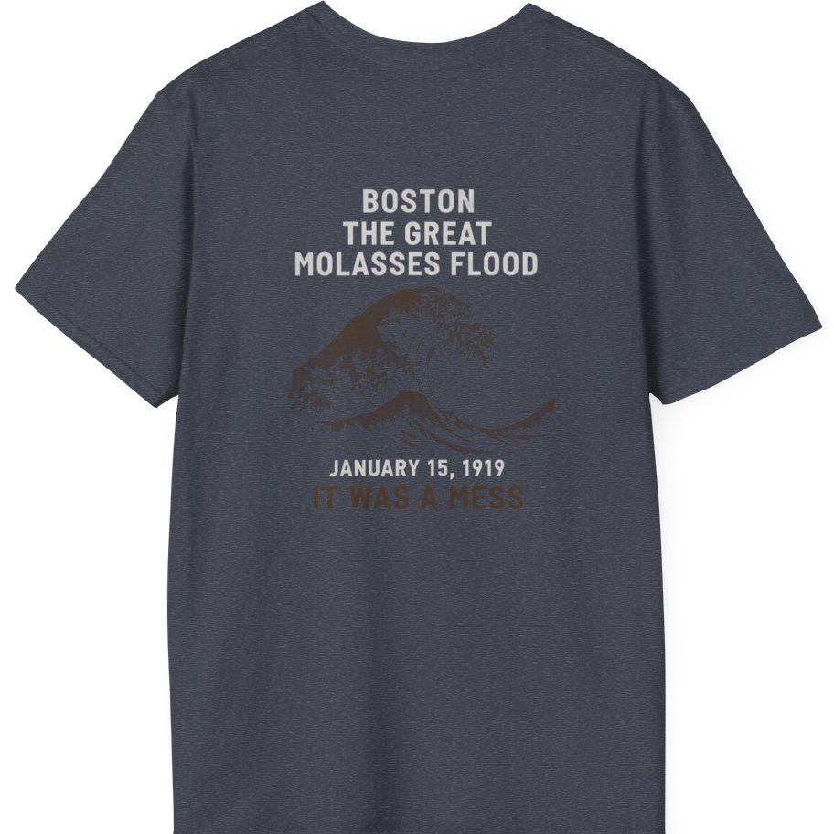 Boston The Great Molasses Flood Back Print T-Shirt - Heather Navy back