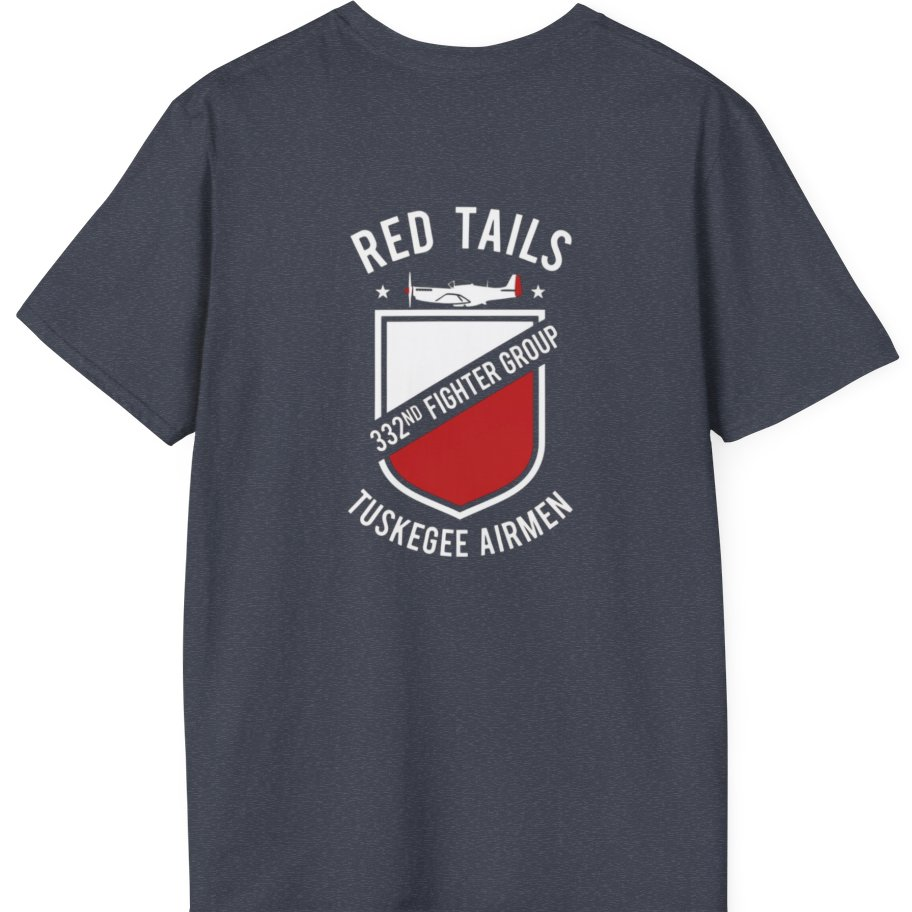 Red Tails 332nd Fighter Group Back Print T-Shirt - Heather Navy back
