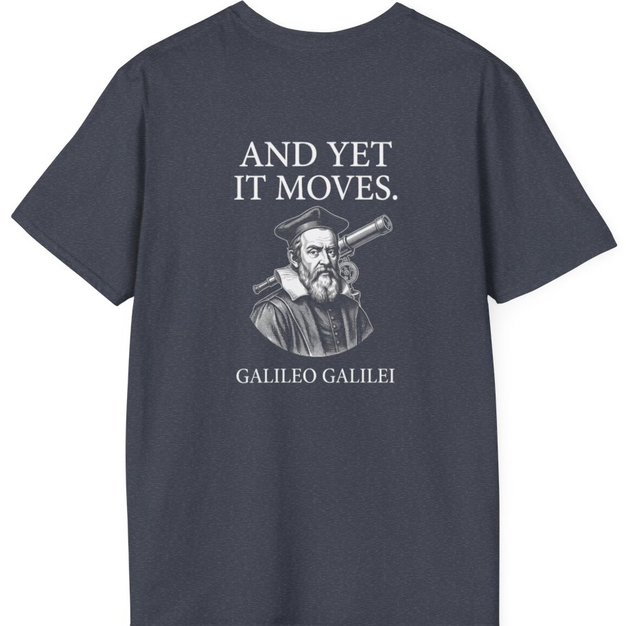 Galileo And Yet It Moves Back Print T-Shirt - Heather Navy back