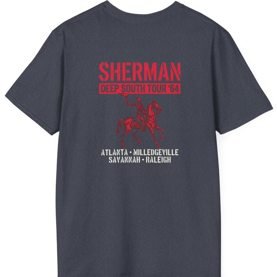 Sherman Deep South Tour Vintage Back Print T-Shirt - Heather Navy back
