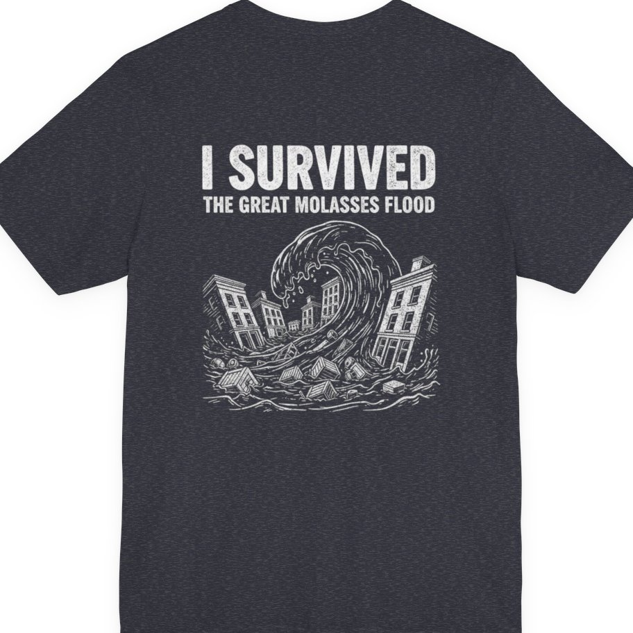 Great Molasses Flood Back Print Premium Tee - Heather Navy back