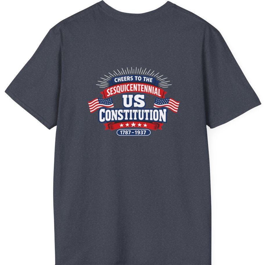 Cheers To The Sesquicentennial Us Back Print T-Shirt - Heather Navy back