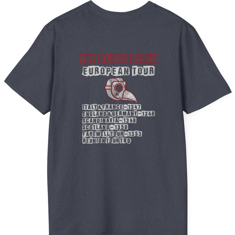 The Black Death European Tour Back Print T-Shirt - Heather Navy back