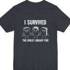 I Survived The Great Library Back Print Premium Tee - Heather Navy back