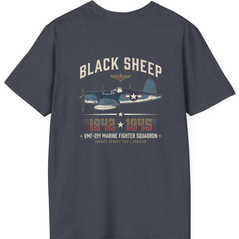 Black Sheep Squadron Crest Back Print T-Shirt - Heather Navy back
