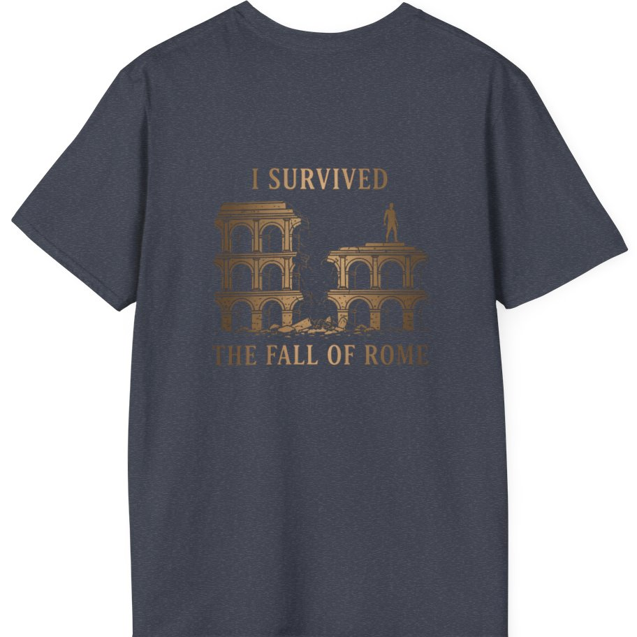 I Survived The Fall of Back Print T-Shirt - Heather Navy back