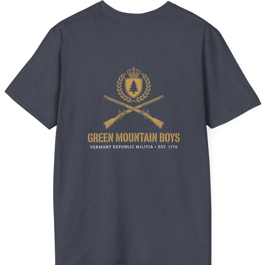 Green Mountain Boys Crest Back Print T-Shirt - Heather Navy back