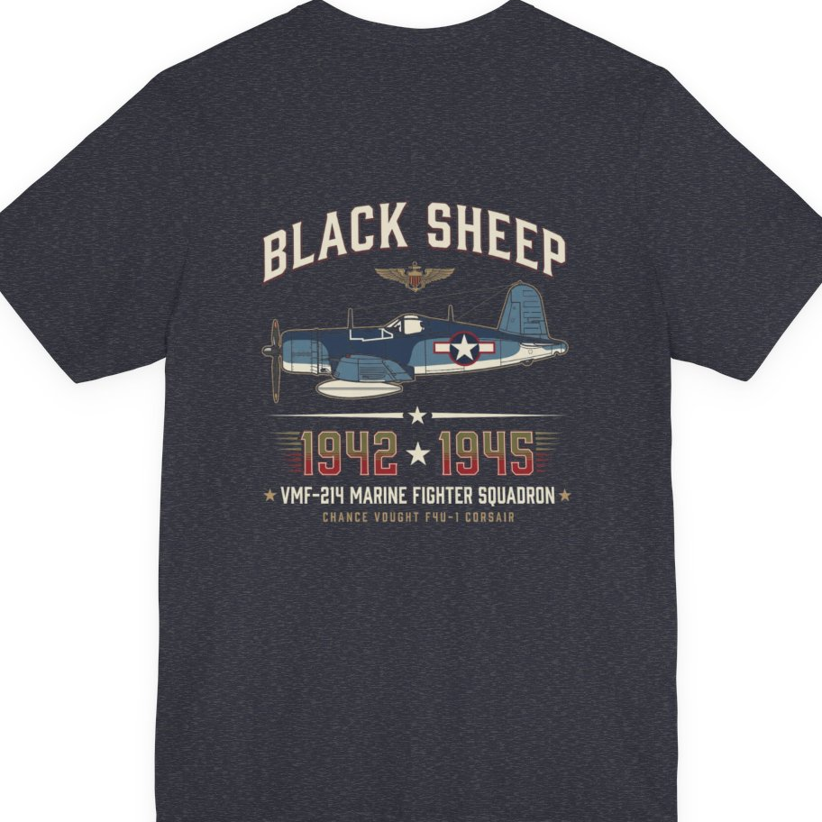 Black Sheep Squadron Crest Back Print Premium Tee - Heather Navy back