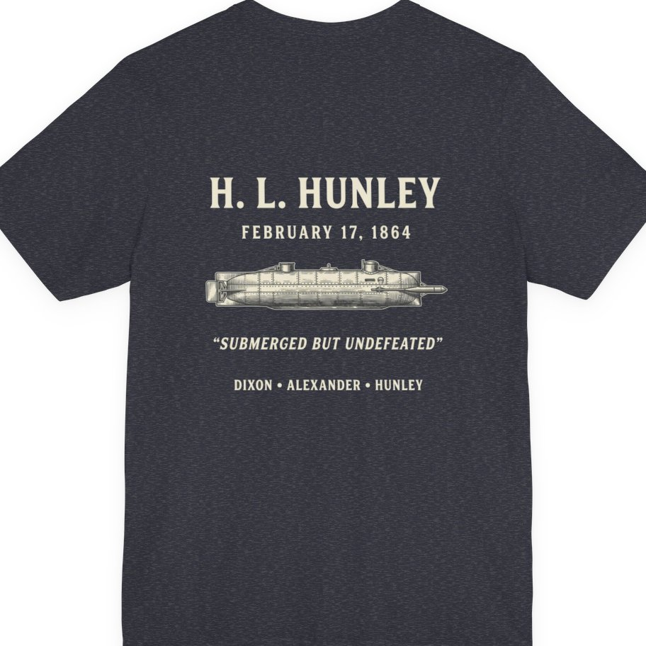 Css Hunley Submarine Memorial Back Print Premium Tee - Heather Navy back