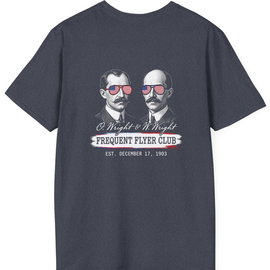 Wright Brothers Frequent Flyer Back Print T-Shirt - Heather Navy back