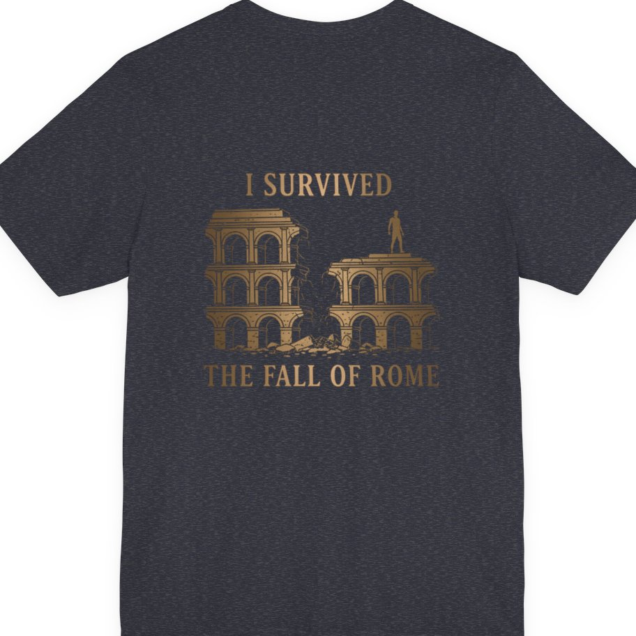 I Survived The Fall of Back Print Premium Tee - Heather Navy back