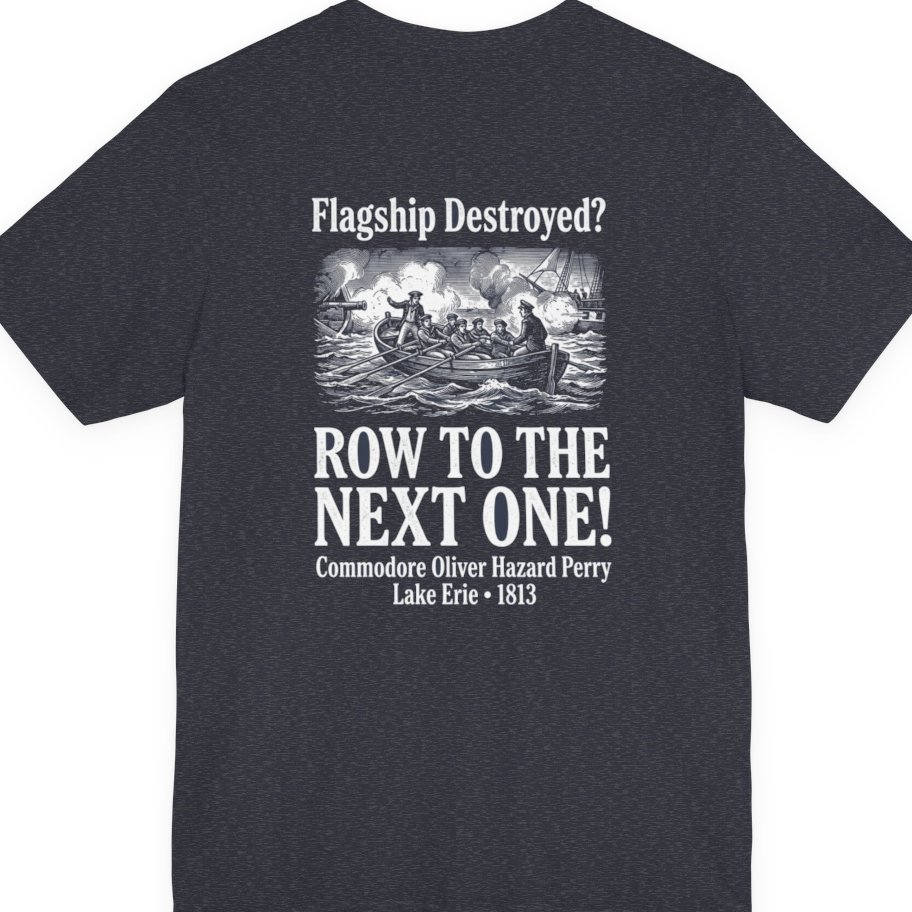 Row To The Next Ship Back Print Premium Tee - Heather Navy back