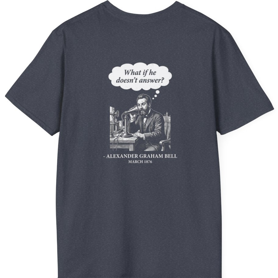 First Phone Call Panic Back Print T-Shirt - Heather Navy back