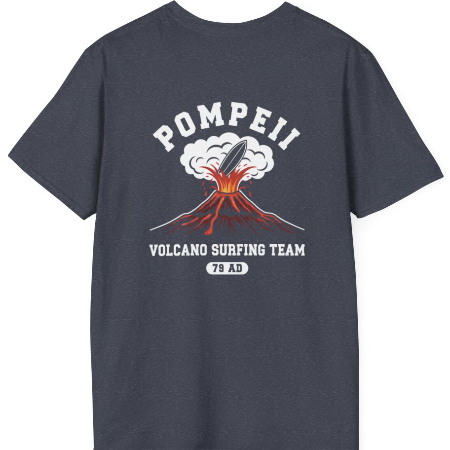 Pompeii Volcano Surfing Team Back Print T-Shirt - Heather Navy back