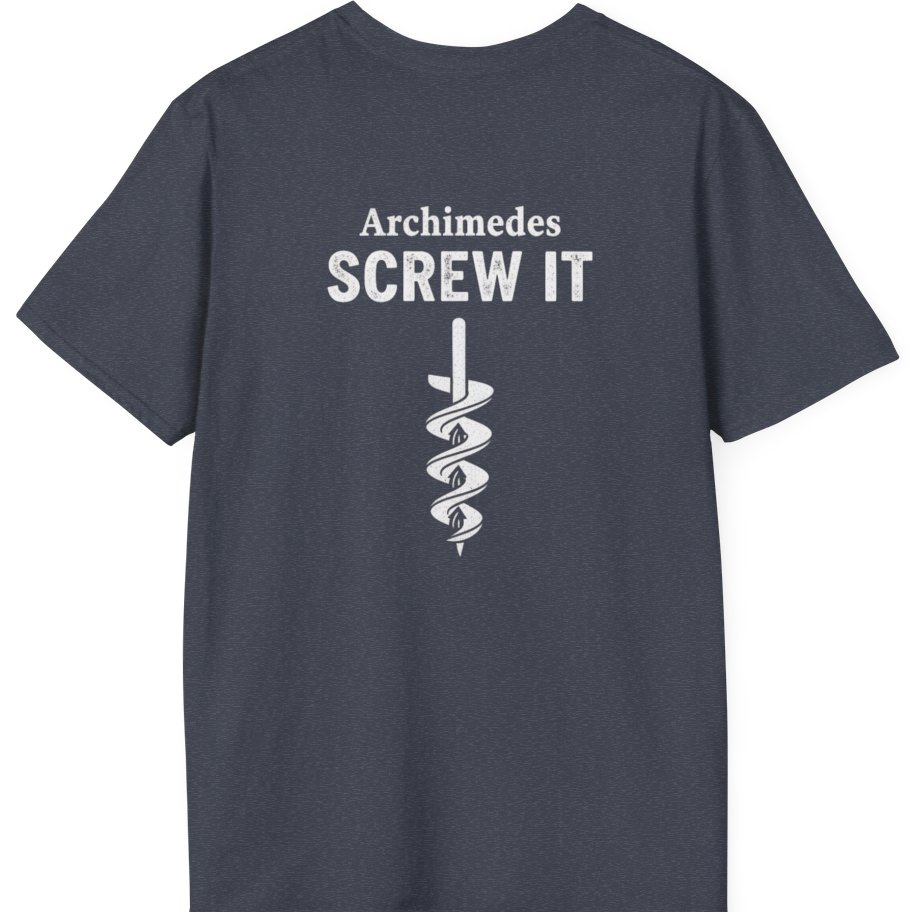 Archimedes Screw It Back Print T-Shirt - Heather Navy back