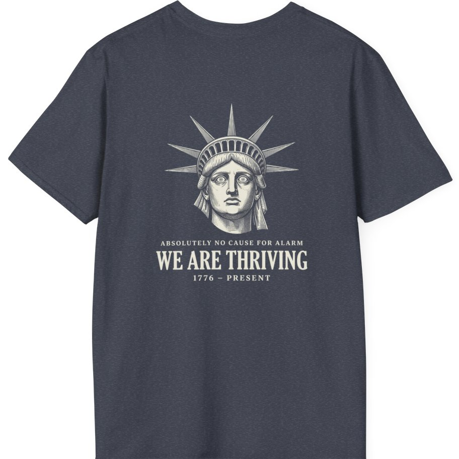 Lady Liberty We Are Thriving Back Print T-Shirt - Heather Navy back