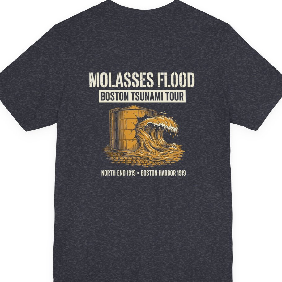 Boston Molasses Flood Tour Back Print Premium Tee - Heather Navy back