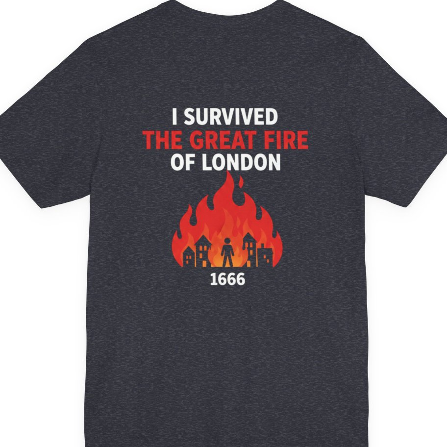 I Survived The Great Fire Back Print Premium Tee - Heather Navy back