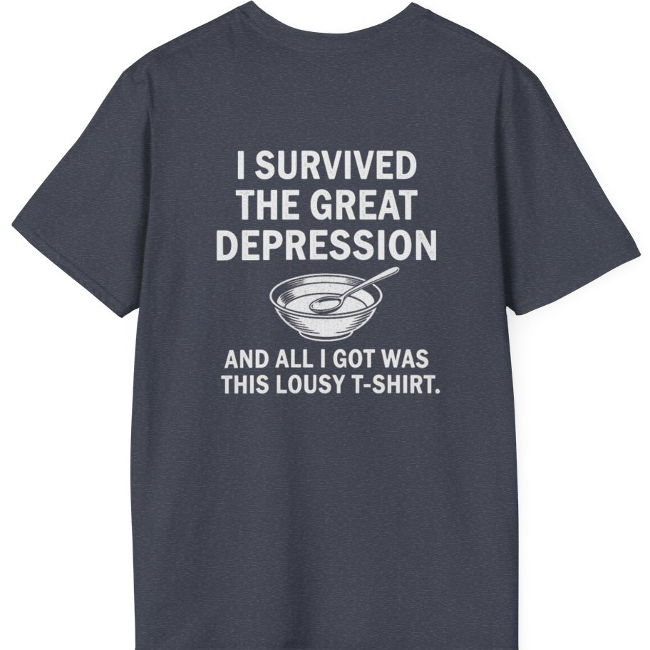 Great Depression Back Print T-Shirt - Heather Navy back
