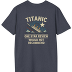 Titanic One Star Review Back Print T-Shirt - Heather Navy back