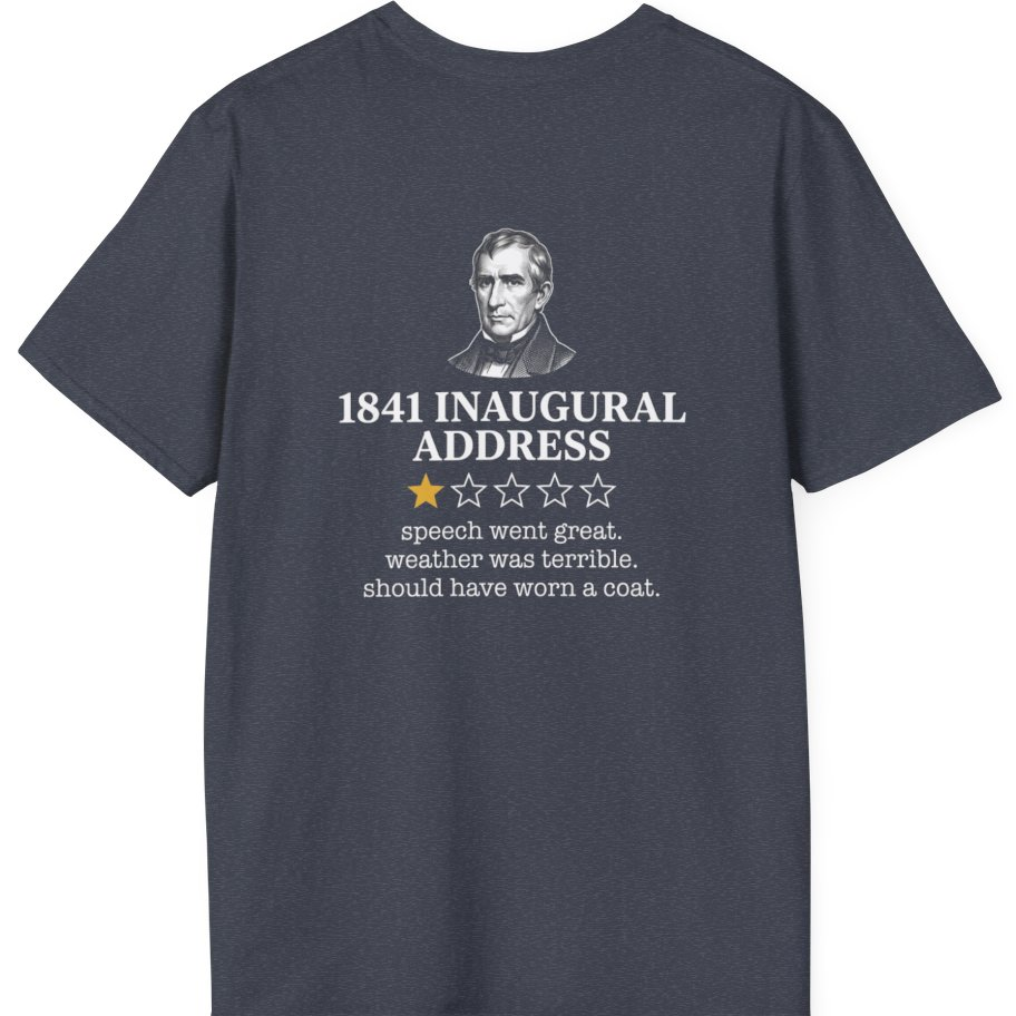 Inaugural Address Review Back Print T-Shirt - Heather Navy back