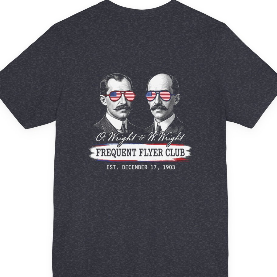 Wright Brothers Frequent Flyer Back Print Premium Tee - Heather Navy back