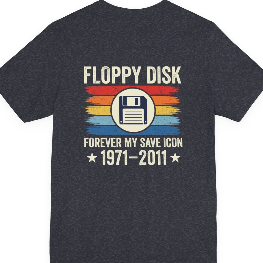 Floppy Disk Memorial Back Print Premium Tee - Heather Navy back