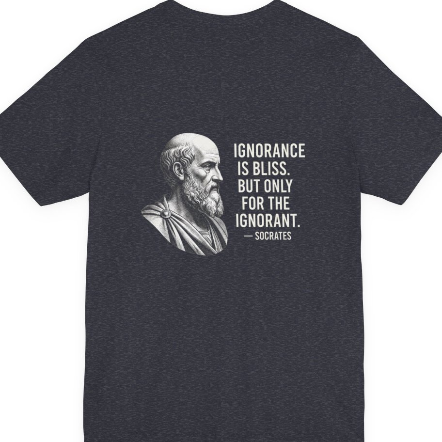 Socrates Ignorance Is Bliss Quote Back Print Premium Tee - Heather Navy back
