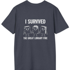 I Survived The Great Library Back Print T-Shirt - Heather Navy back