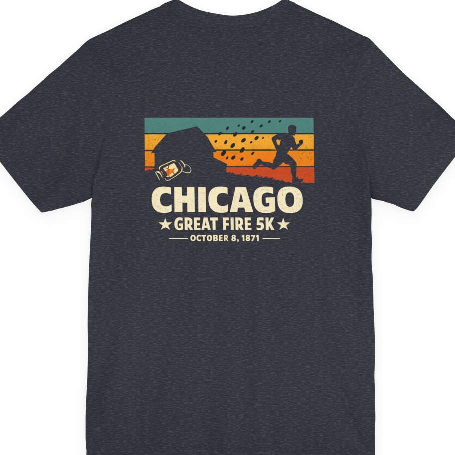 Chicago Great Fire 5K Retro Back Print Premium Tee - Heather Navy back