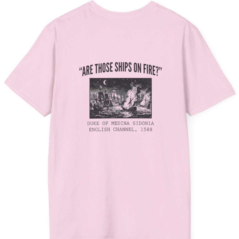 Spanish Armada Fire Ships Back Print T-Shirt - Light Pink back