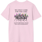 Four Horsemen Birthday Party Back Print T-Shirt - Light Pink back