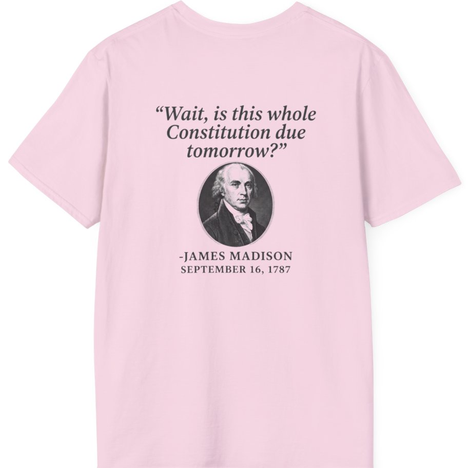Madison Constitution Deadline Back Print T-Shirt - Light Pink back