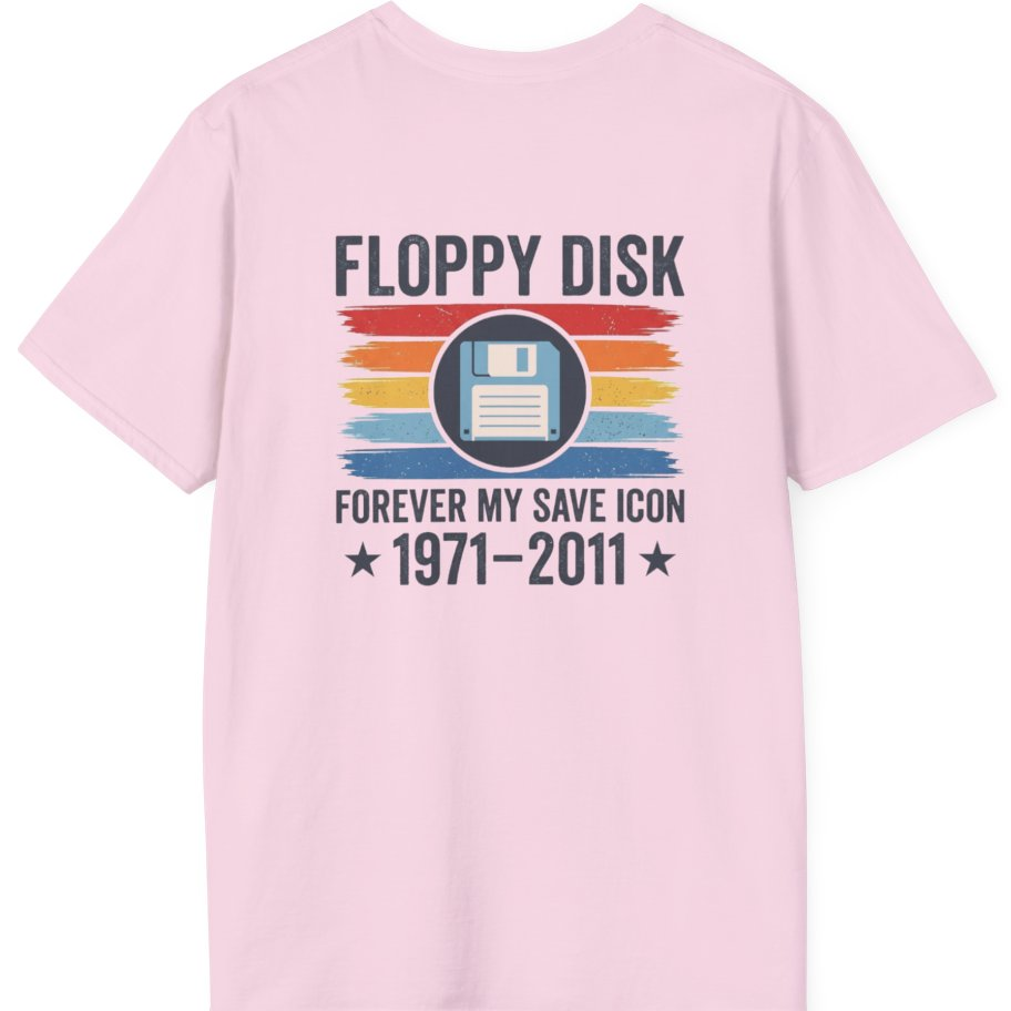 Floppy Disk Memorial Back Print T-Shirt - Light Pink back