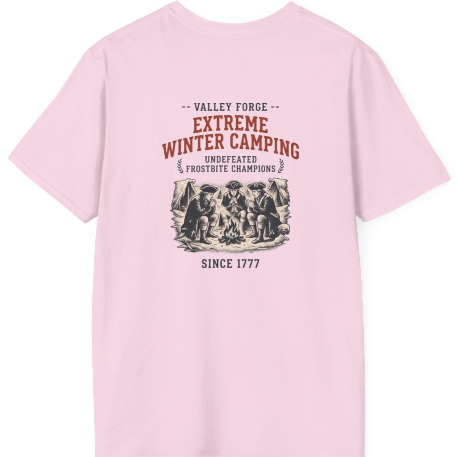Valley Forge Winter Camping Back Print T-Shirt - Light Pink back