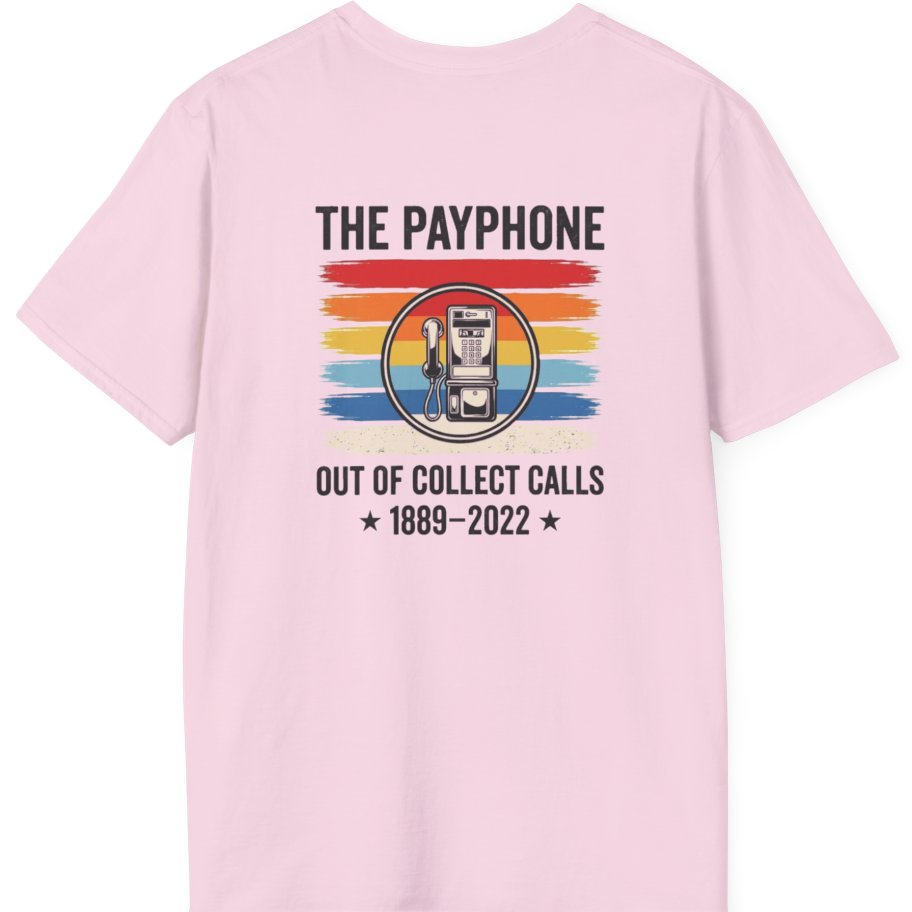 Public Payphone Memorial Back Print T-Shirt - Light Pink back