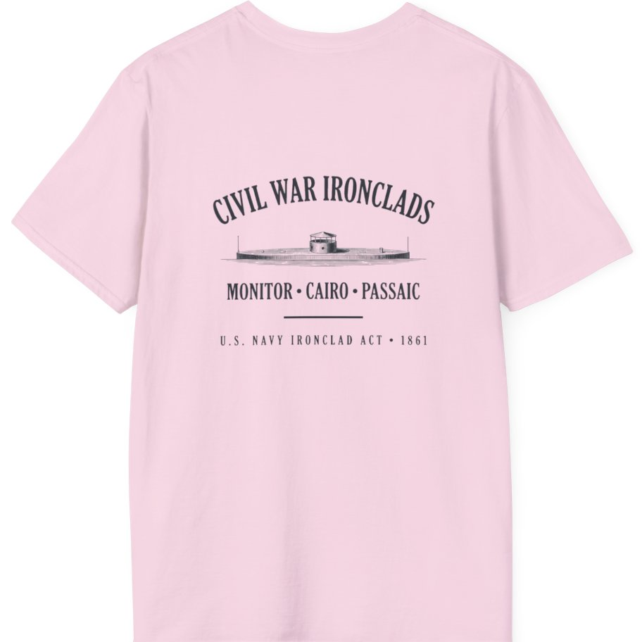 Civil War River Ironclads Back Print T-Shirt - Light Pink back