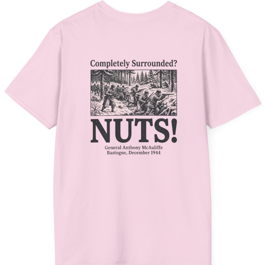 Bastogne Nuts Defiance Back Print T-Shirt - Light Pink back