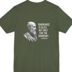 Socrates Ignorance Is Bliss Quote Back Print Premium Tee - Military Green back