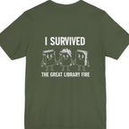 I Survived The Great Library Back Print Premium Tee - Military Green back
