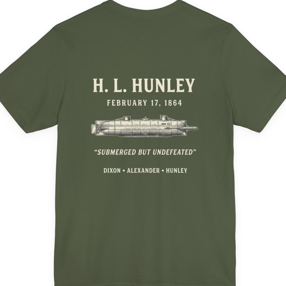 Css Hunley Submarine Memorial Back Print Premium Tee - Military Green back